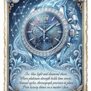 Patek Philippe Complications Annual Calendar Chronograph 40.5mm Platinum Baguette Diamond Bezel Blue Dial Ref. 5961P-001